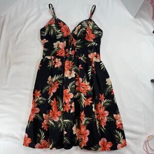 Full Circle Trends Floral Tie Front Mini Dress Black Orange Size S Women